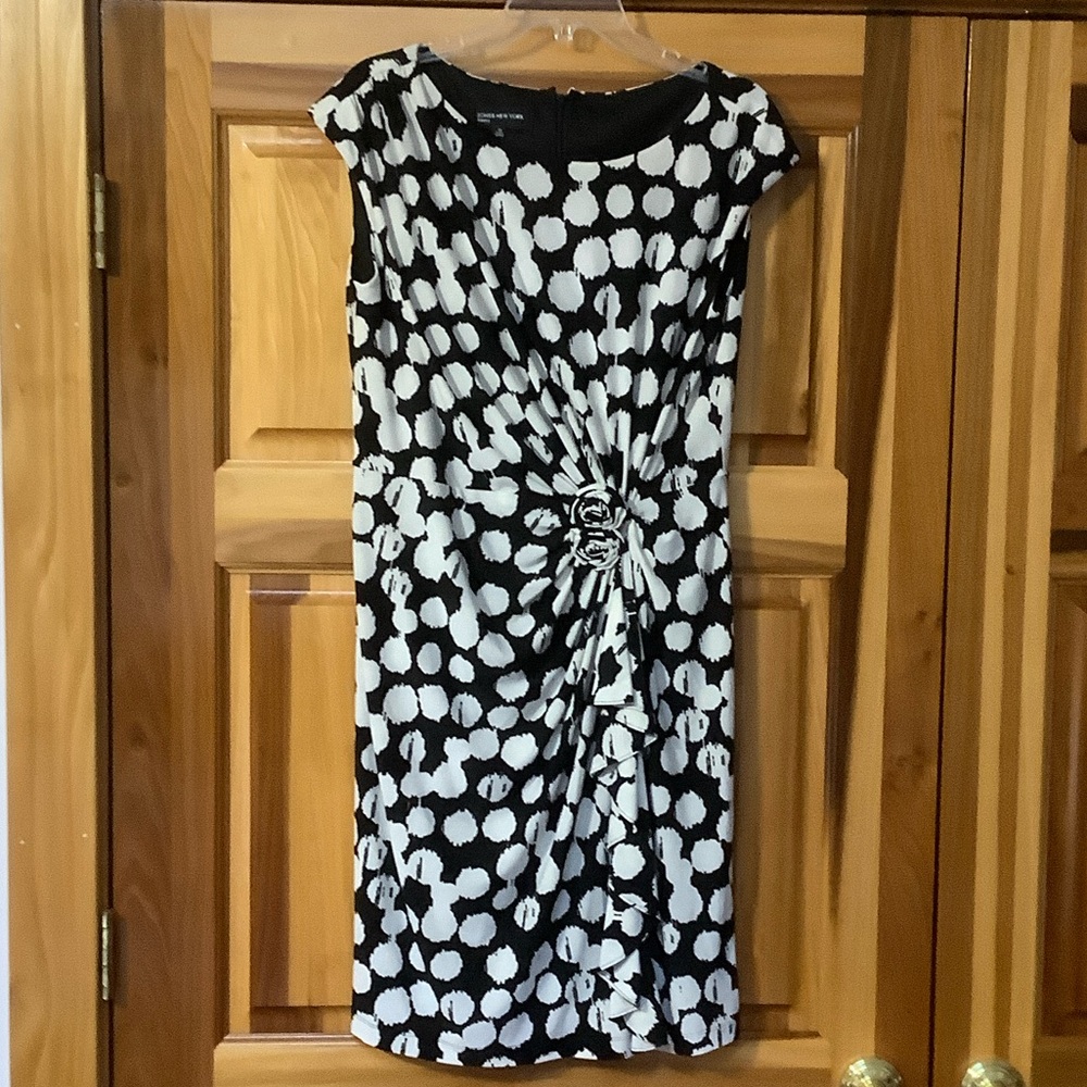 Connected Apparel Black and White Patterned Midi Dress
